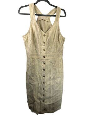 PrAna Womens Beige Button-Front Organic Cotton & Hemp Midi Dress XL